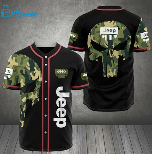 Jeep Skull Pattern All Over Print Camo Unisex Baseball Jersey 