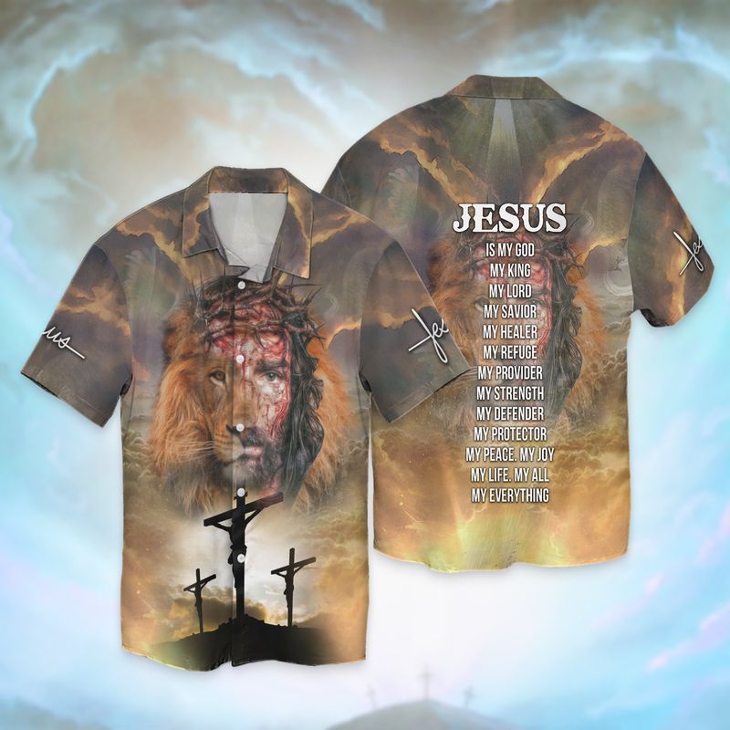 Jesus Lion My Everything Jesus Is My God My King My Lord My Savior My Healer My Refuge Graphic Print Short Sleeve 