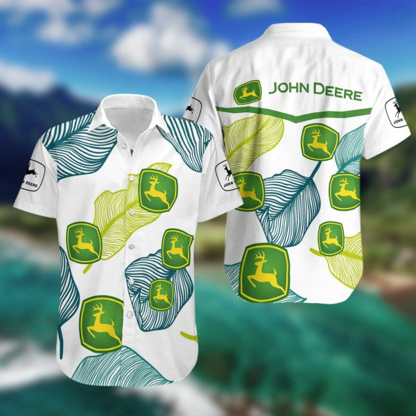 John Deere ,John Deere Summer Fan Gift Hawaiian Graphic Print Short Sleeve 