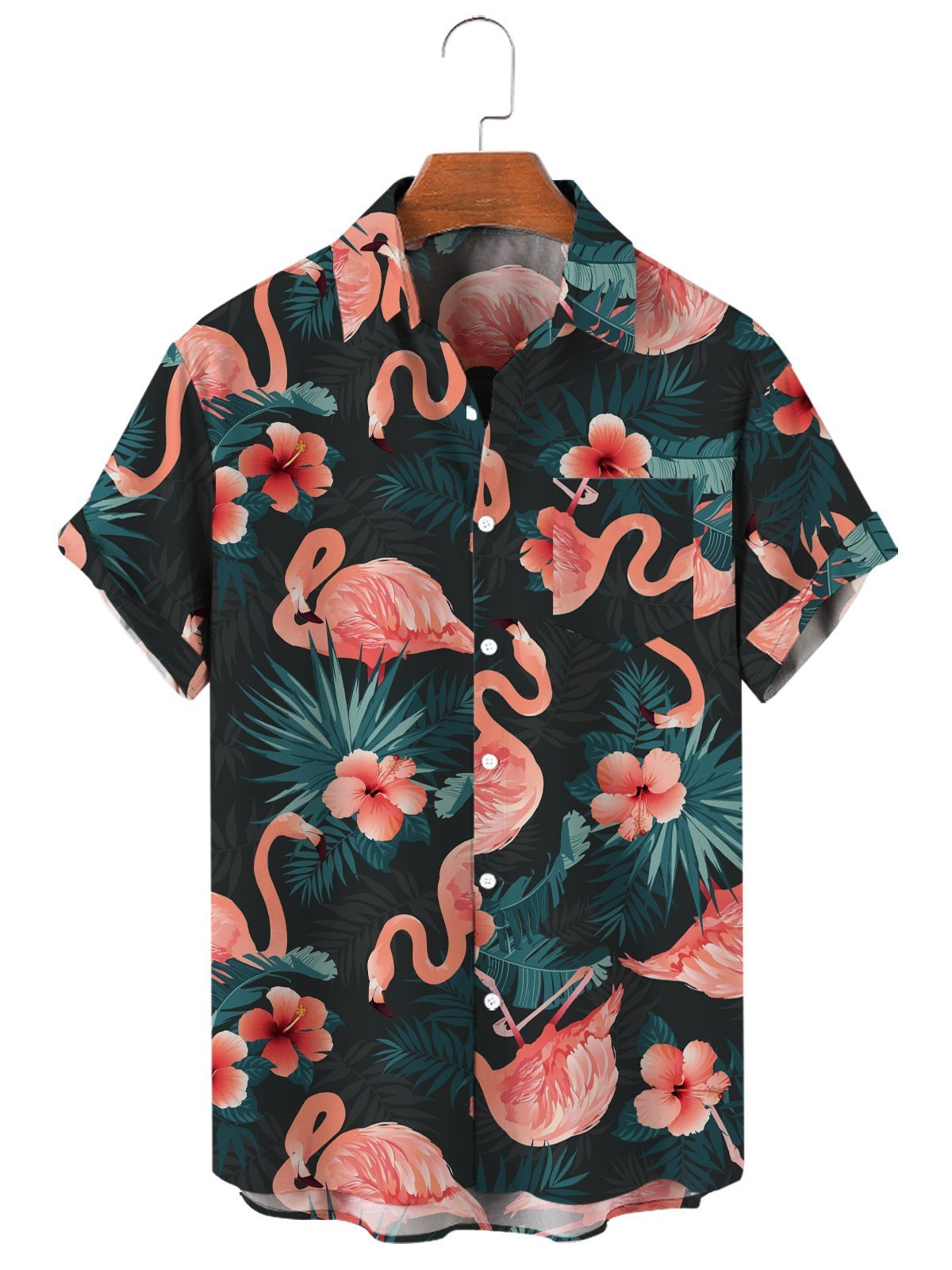 Hawaii Flamingo Casual Men's Large Short Sleeve Shirt