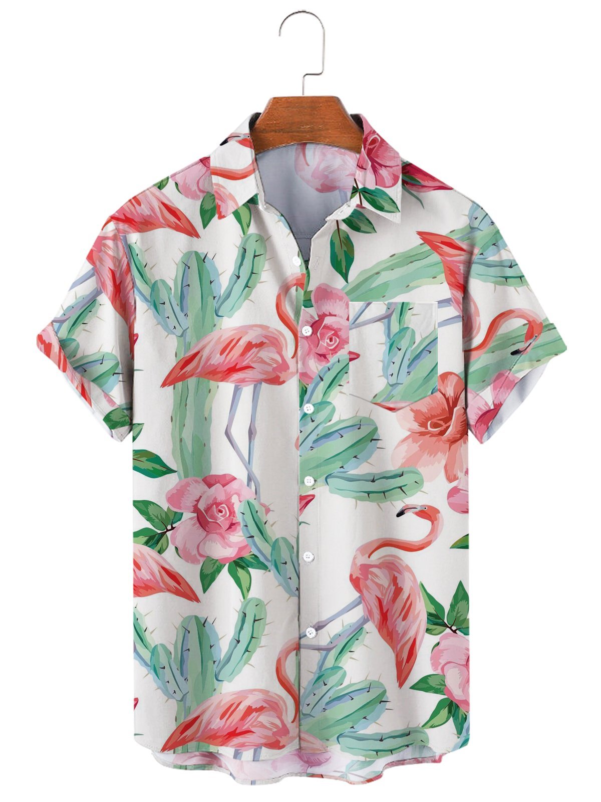 Hawaii Flamingo Casual Men's Large Short Sleeve Shirt