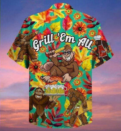 Bigfoot Grill Em All Camping Hawaiian Shirt | For Men & Women | Adult | HW3145