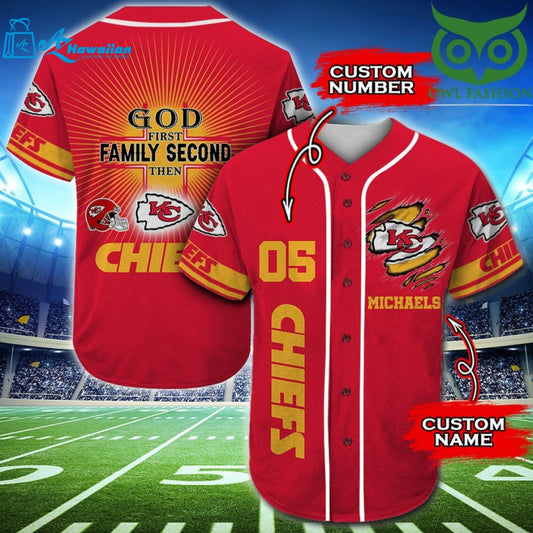 Kansas City Chiefs Personalized Gift, Custom Name Number Baseball Jersey Shirt