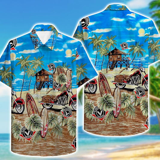 Kawasaki Vulcan Drifter Motorcycle Aloha Hawaiian Graphic Print Short Sleeve 