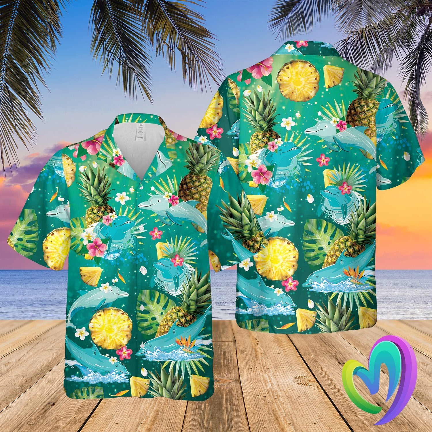 Dolphin Hawaiian Summer Beach Shirt Funny Aloha