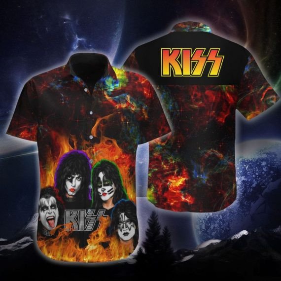 Kiss Music Band ,Kiss Music Band Fan Gift Hawaiian Graphic Print Short Sleeve 