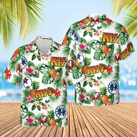 Kiss Rock Band 1 Hawaiian Graphic Print Short Sleeve 