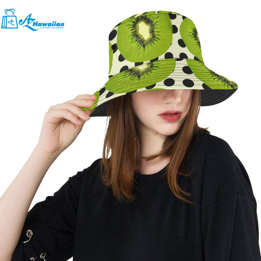 kiwi black dot background Unisex Bucket Hat