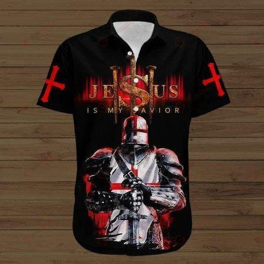 Knights Templar Jesus Hawaiian Graphic Print Short Sleeve Hawaiian Shirt