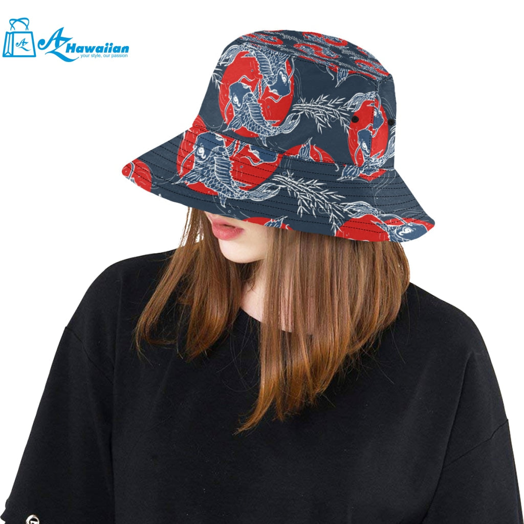 Koi Fish Carp Fishs hand drawn japanese art Unisex Bucket Hat