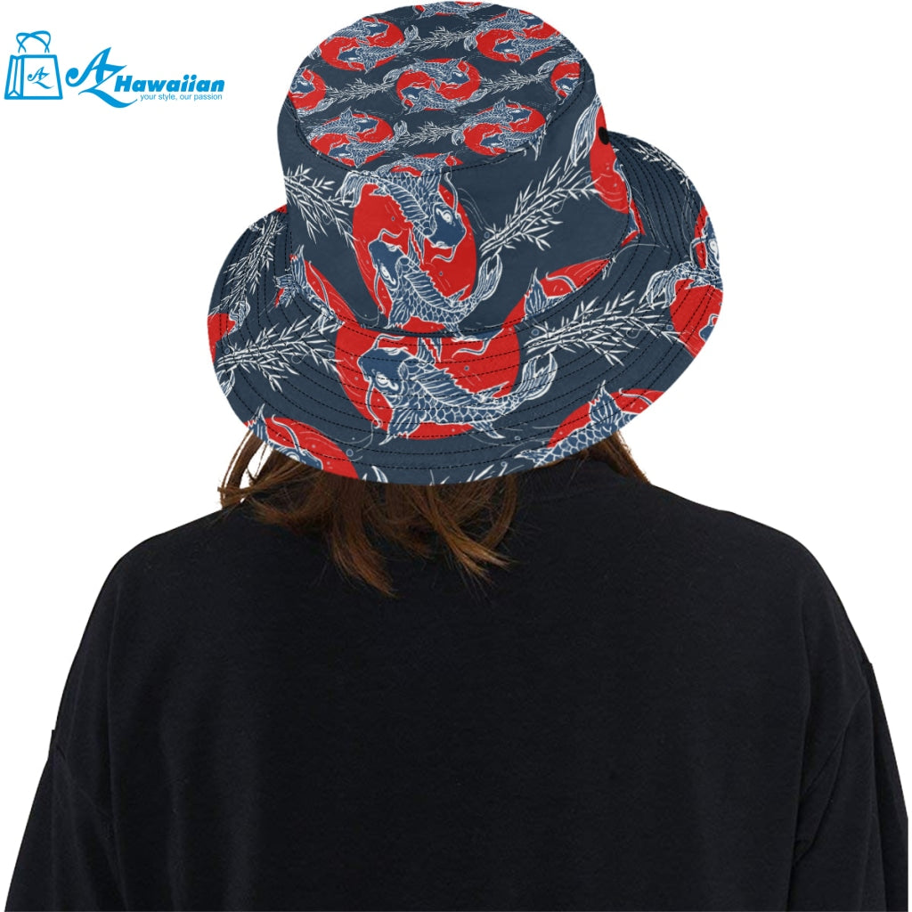 Koi Fish Carp Fishs hand drawn japanese art Unisex Bucket Hat