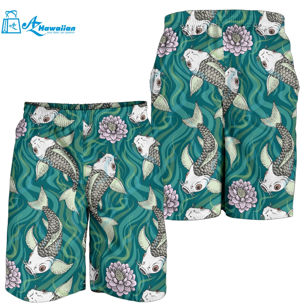 Koi Fish Carp Fish Lotus Pattern Men Shorts