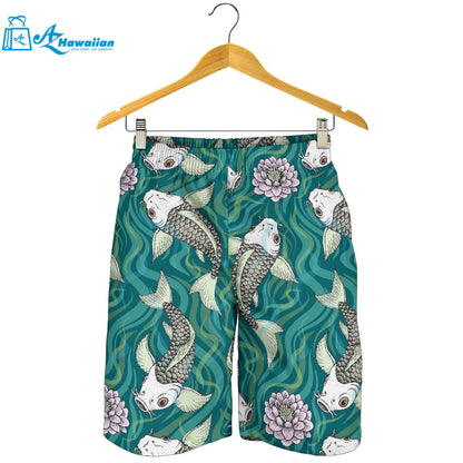 Koi Fish Carp Fish Lotus Pattern Men Shorts