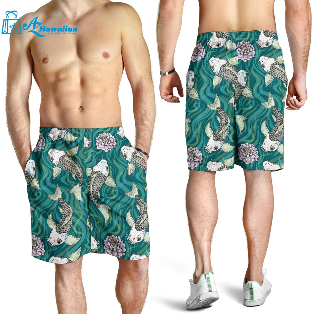 Koi Fish Carp Fish Lotus Pattern Men Shorts