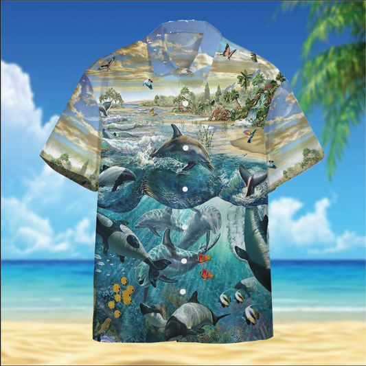 3d Dolphin Paradise Hawaiian Shirt For Men Women