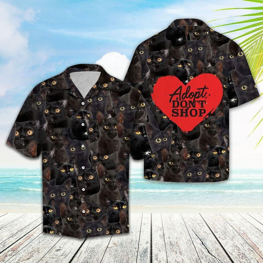 Adopt Dont Shop Cute Cat Black Nice Design Hawaiian Shirt For Men Women