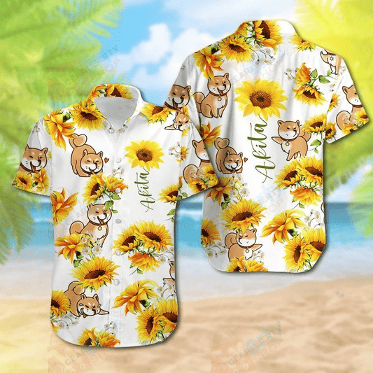 Akita Sunflower Hawaiian Shirt For Men Women