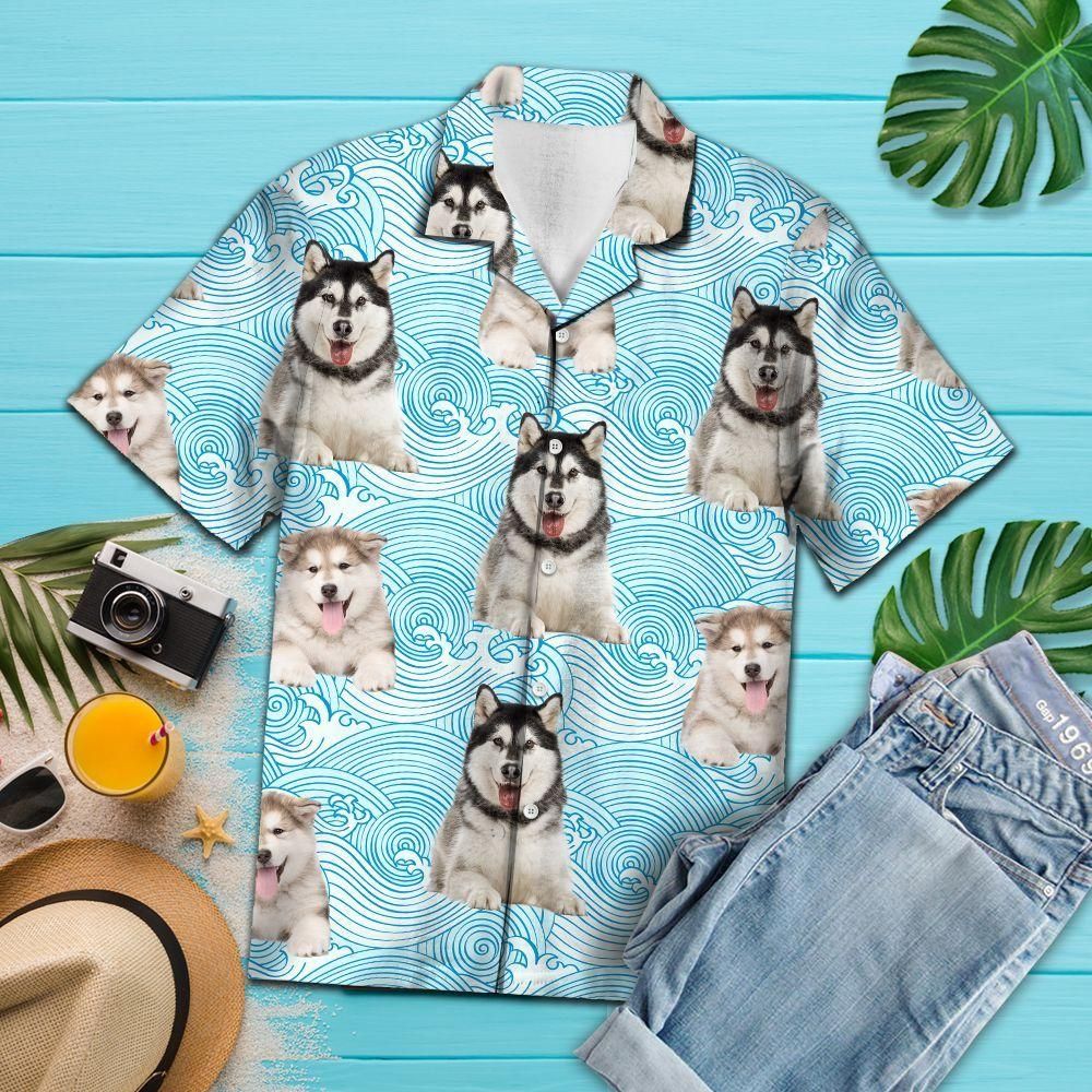 Alaskan Malamute Waves Blue Nice Design Hawaiian Shirt For Men Women