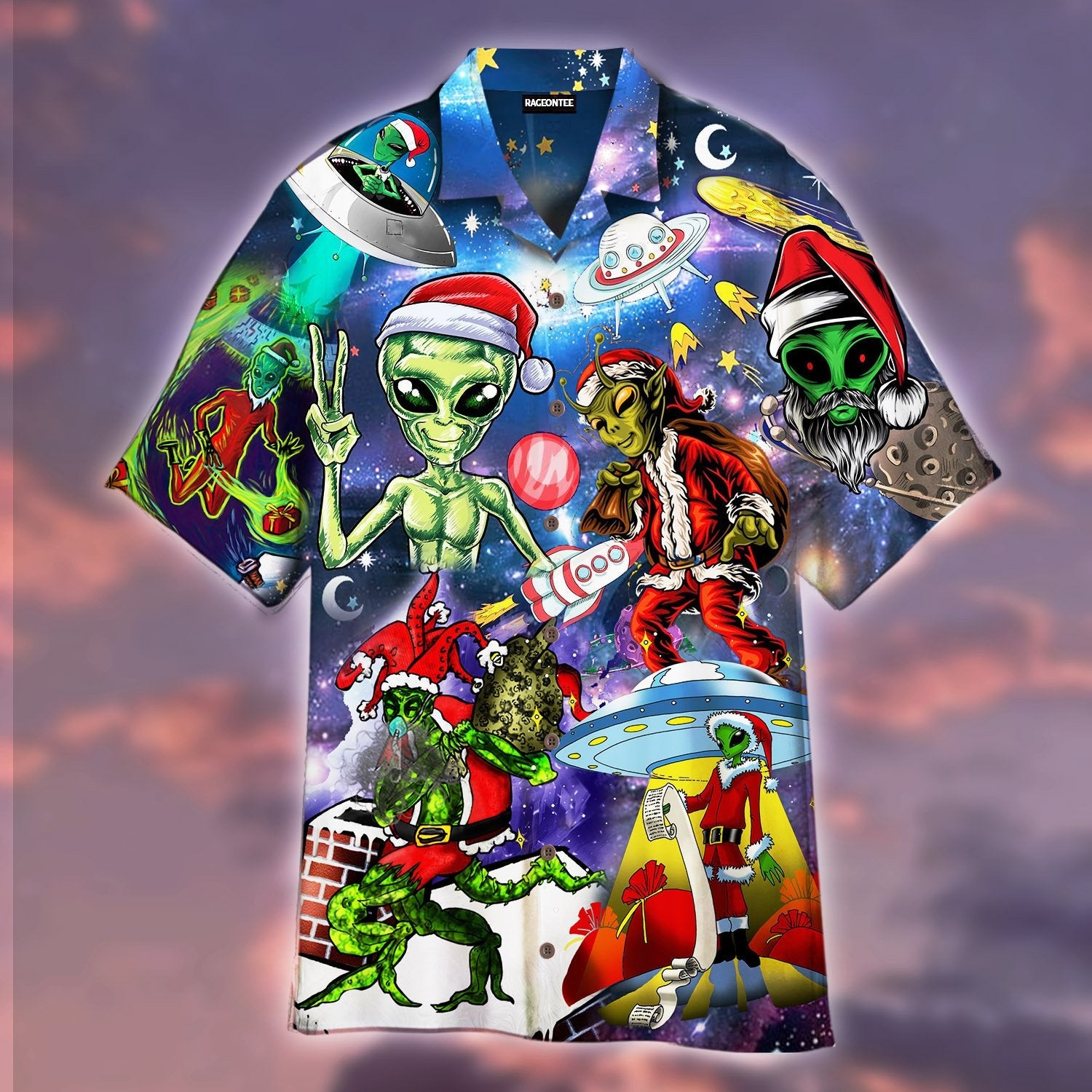 Alien Santas Christmas In The Galaxy Hawaiian Shirt For Men Women