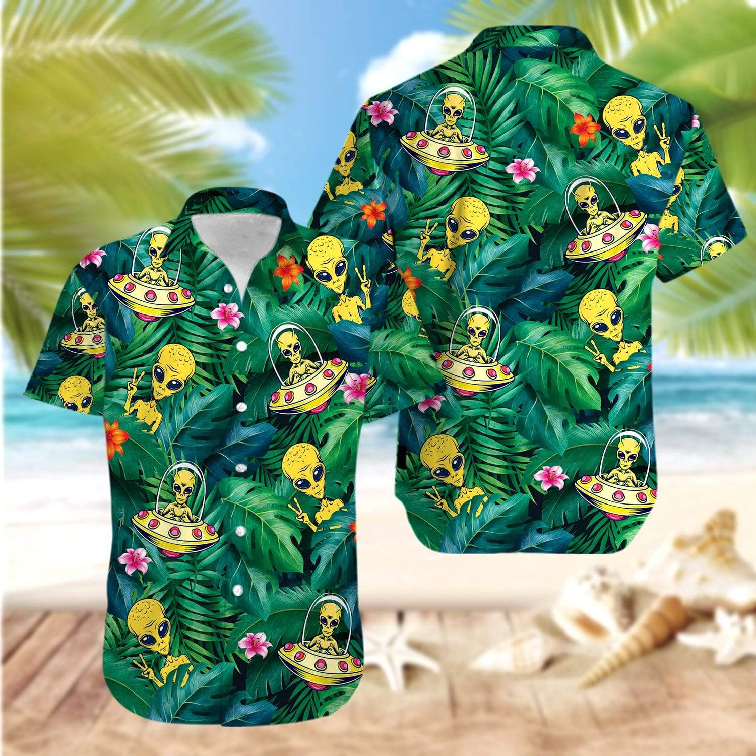 Alien Ufo Hippie Tropical Hawaiian Shirt For Men Women