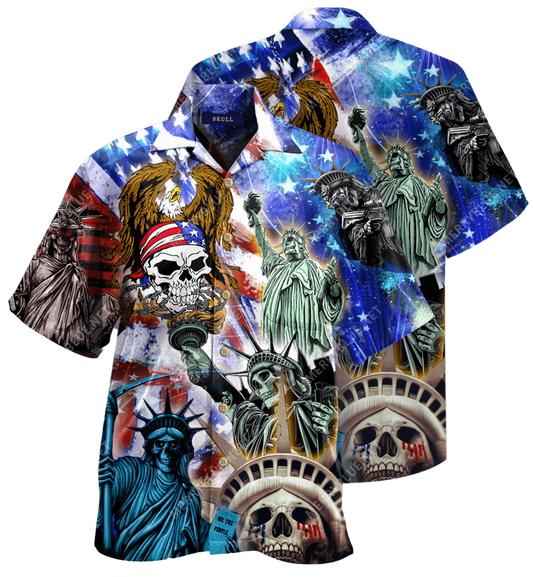 Amazing Eagle Skulls Lady Liberty Love Their Country Hawaiian Aloha Shirt For Men Women