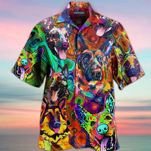 Amazing German Shepherd Colorfull Hippie Hawaiian Shirt For Men Women