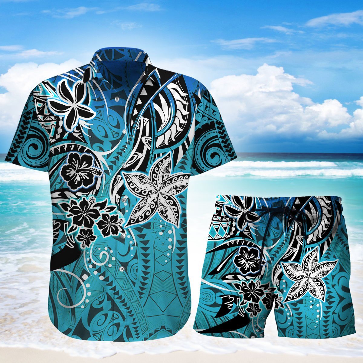 Amazing Polynesian Tattoo Hawaiian Shirt Set For Men Women