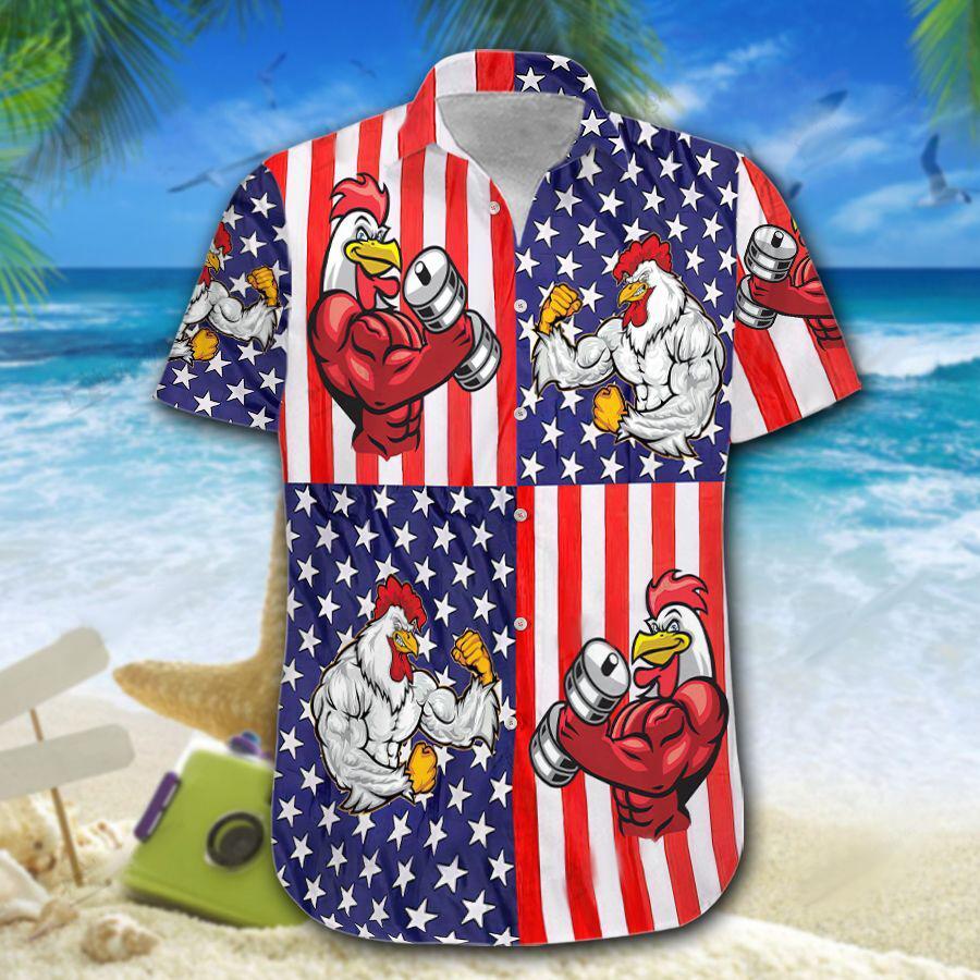 American Flag Chicken Rooster Fight Hawaiian Shirt For Men Women