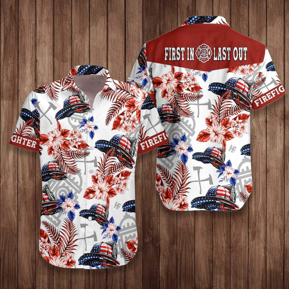 American Flag Helmet Firefighter Seamless Hawaiian Shirt For Men Women