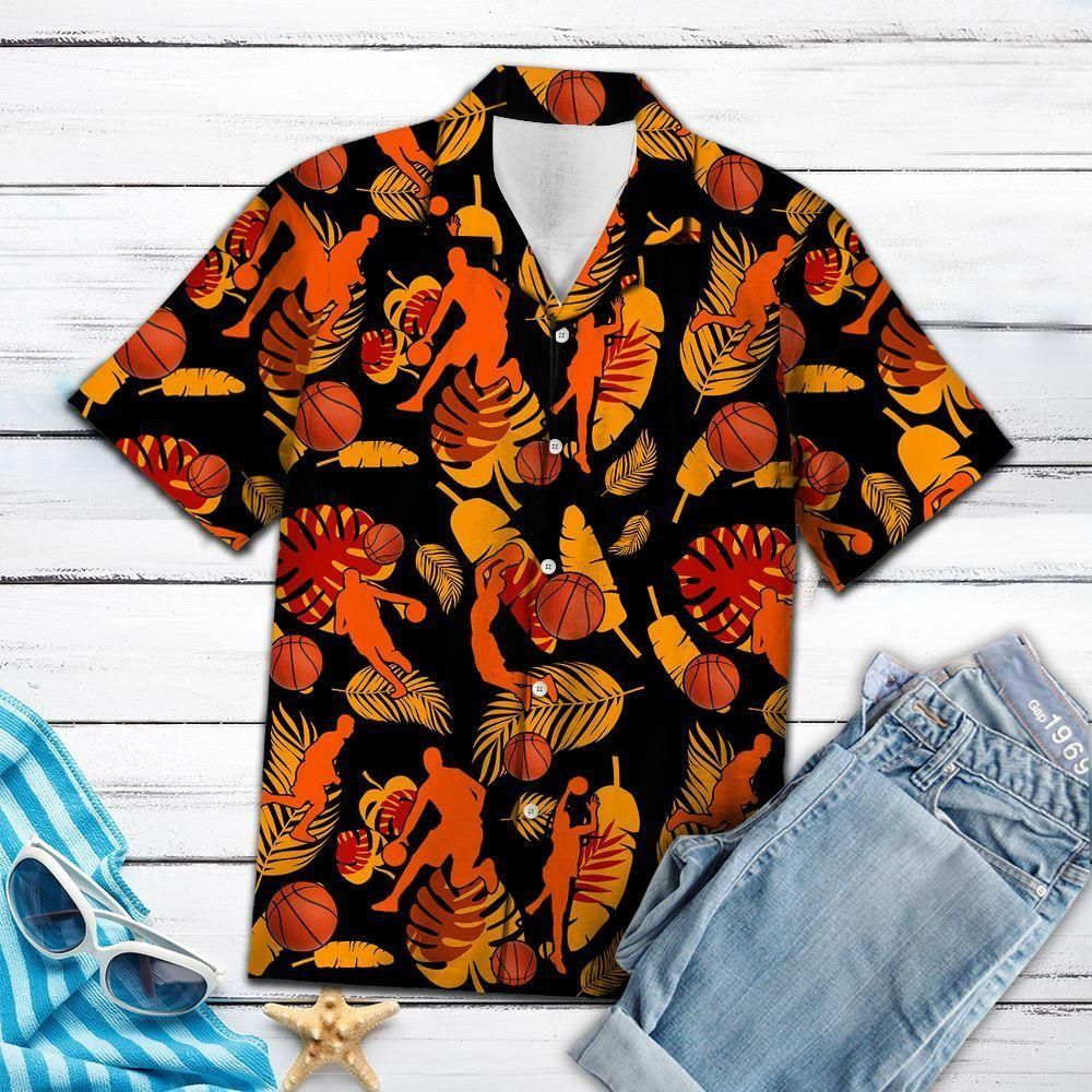 Basketball Flower Pattern Orange Awesome Design Hawaiian Shirt For Men Women