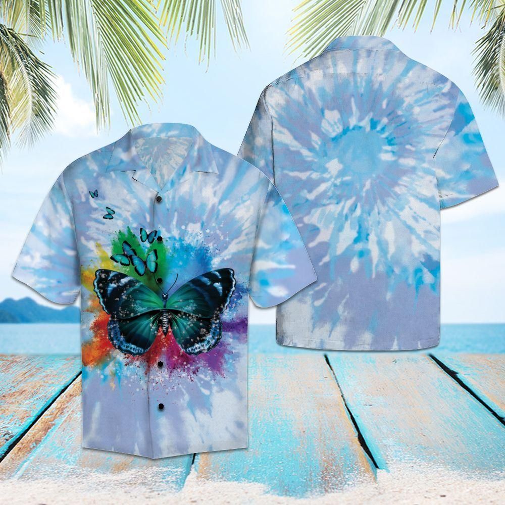 Butterfly Blue Tie Dye Blue Unique Design Hawaiian Shirt For Men Women