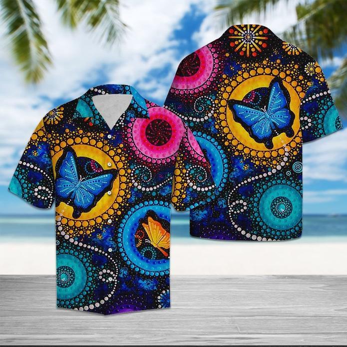 Butterfly Colorful Circle Hawaiian Shirt For Men Women