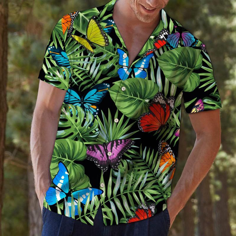 Butterfly Green Tropical Hawaiian Shirt For Men Women