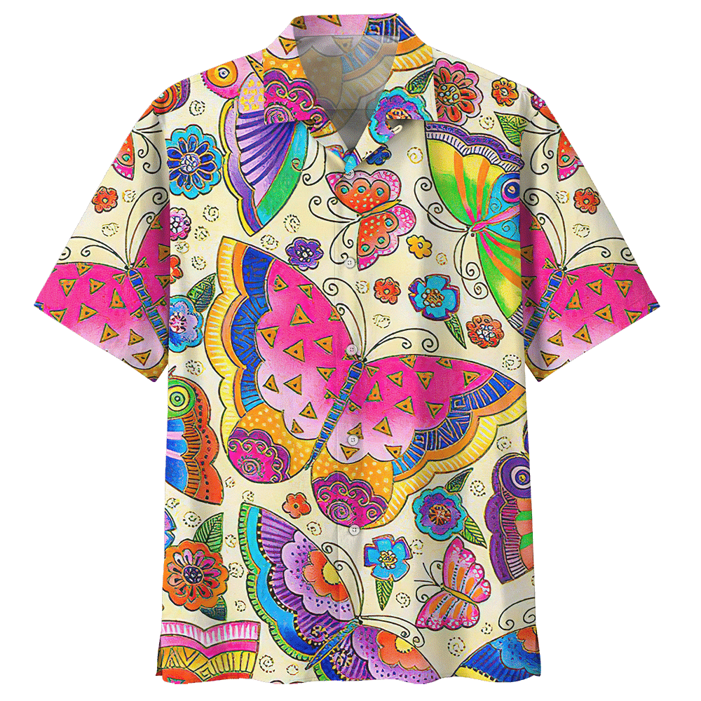 Butterfly Hawaiian Shirt Navy For Men Women | Kurobase