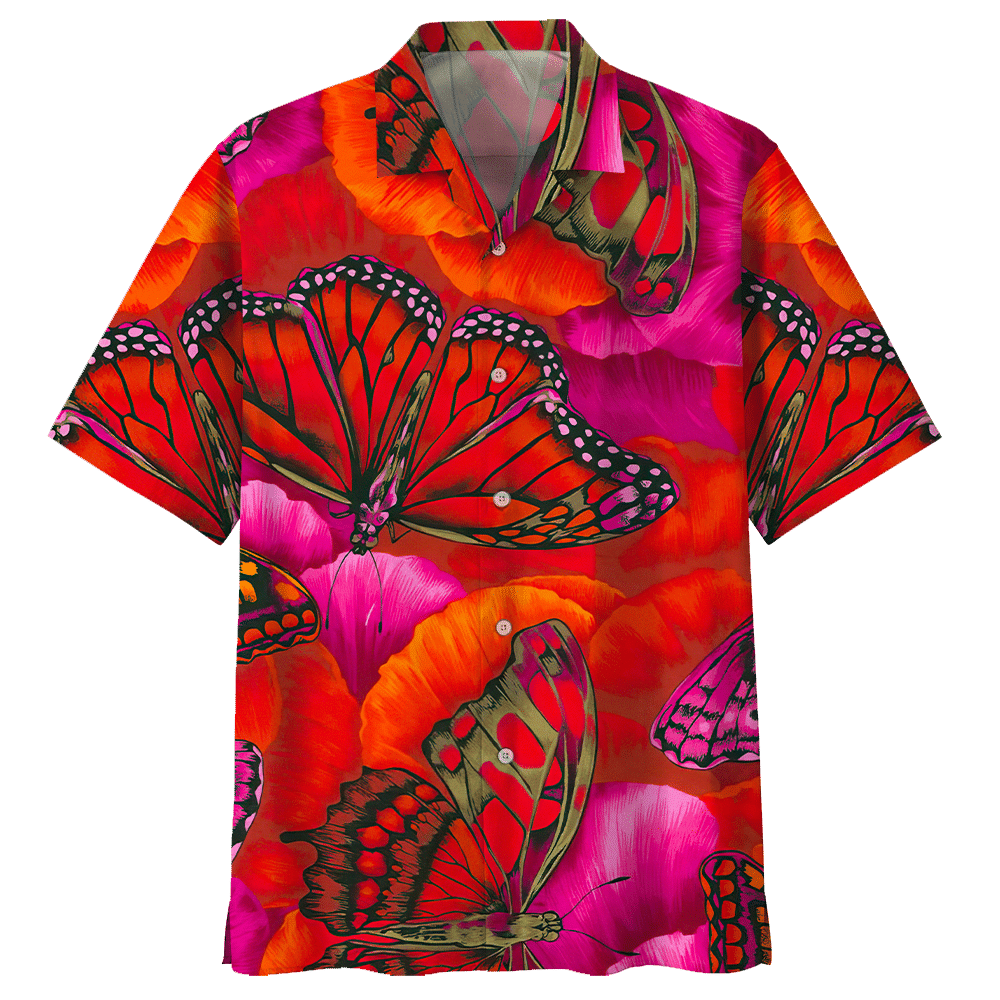 Butterfly Hawaiian Shirt Red For Men Women