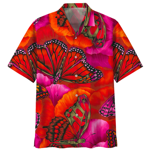 Butterfly Hawaiian Shirt Red For Men Women