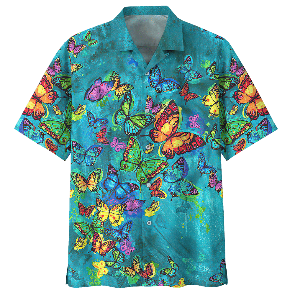 Butterfly Hawaiian Shirt Navy For Men Women