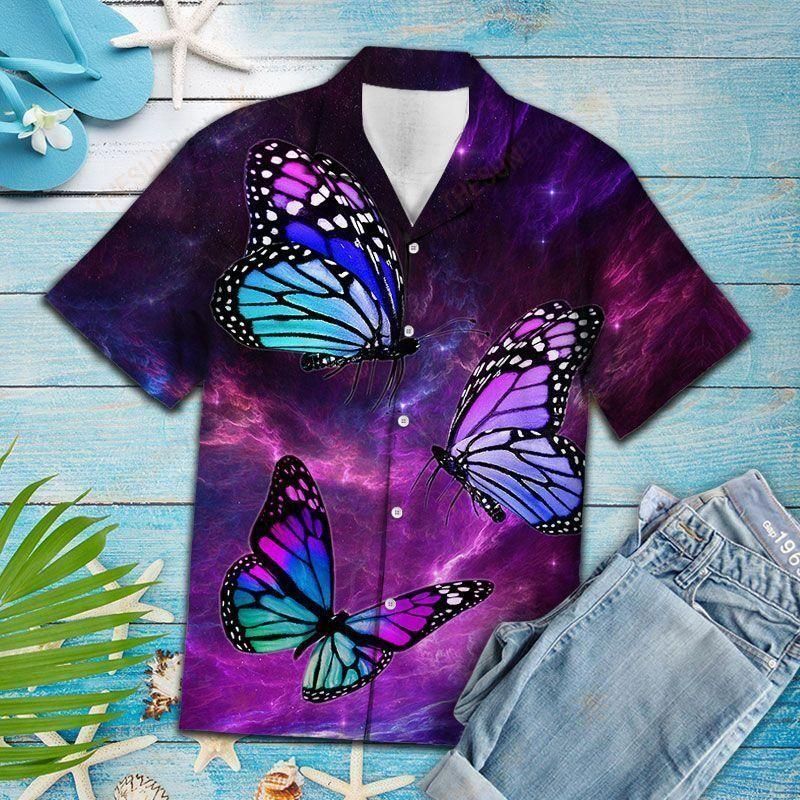 Butterfly Sky Purple Nice Design Hawaiian Shirt For Men Women