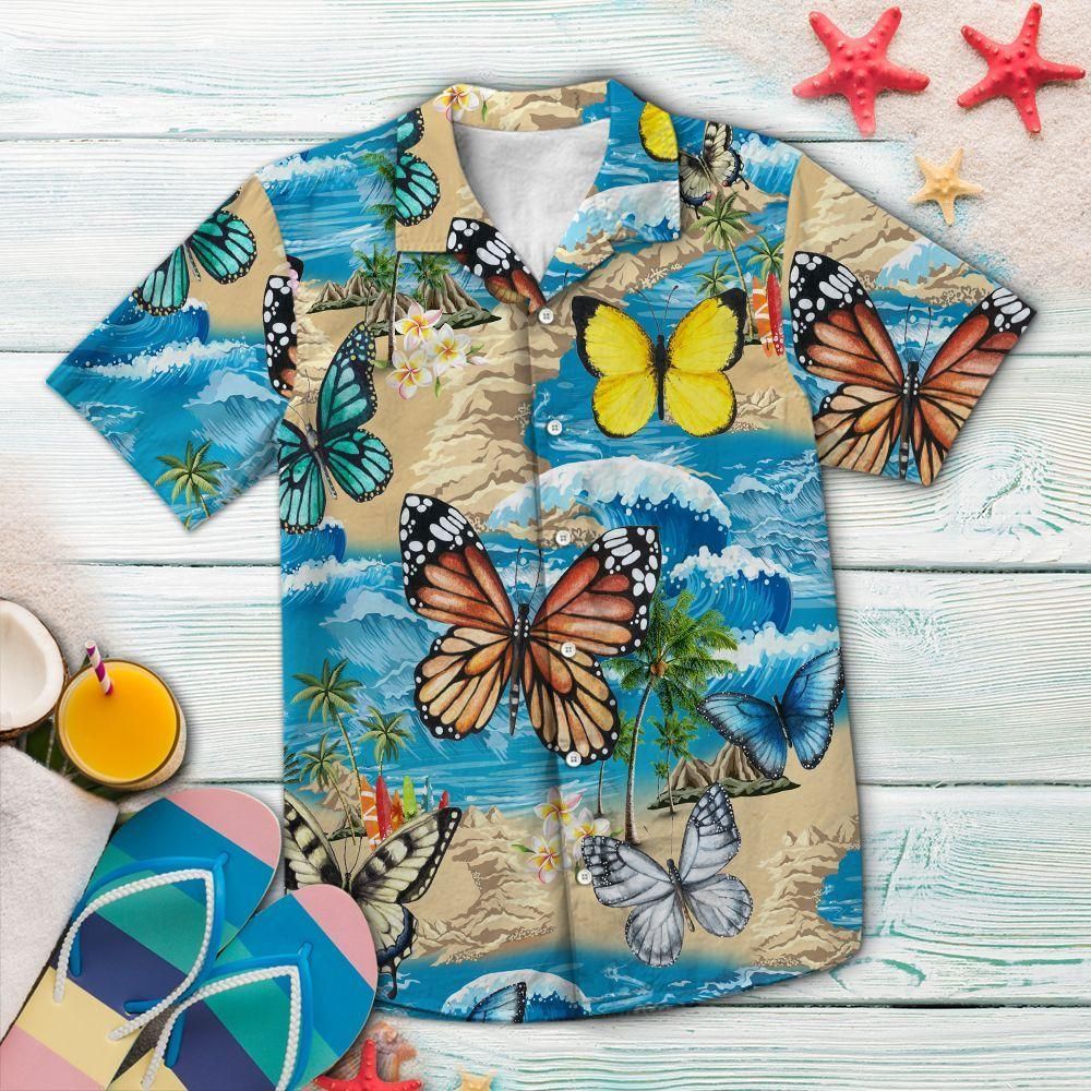 Butterfly Summer Vacation Blue Unique Design Hawaiian Shirt For Men Women