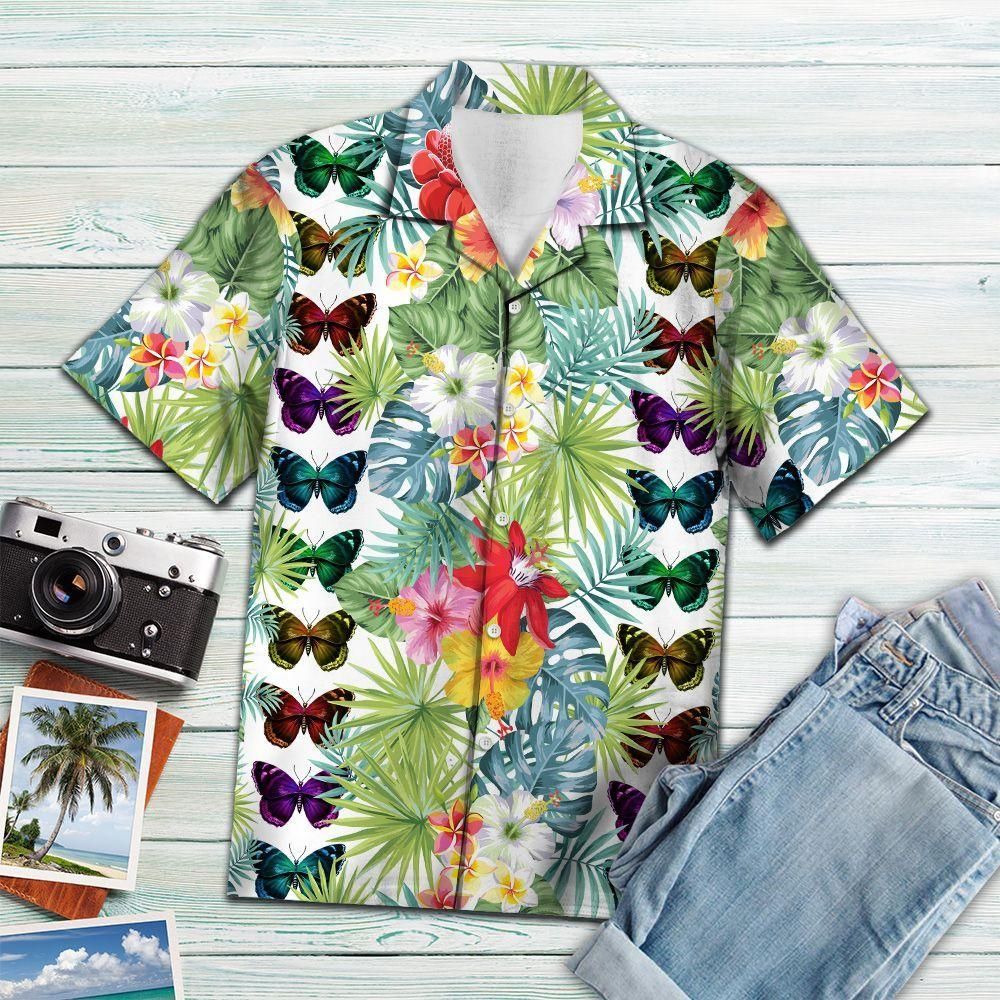 Butterfly Tropical Flower Multicolor Unique Design Hawaiian Shirt For Men Women