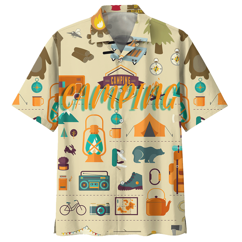 Camping Hawaiian Shirt Black For Men Women