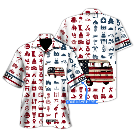 Camping Vans American Flag Hawaiian Shirt For Men Women