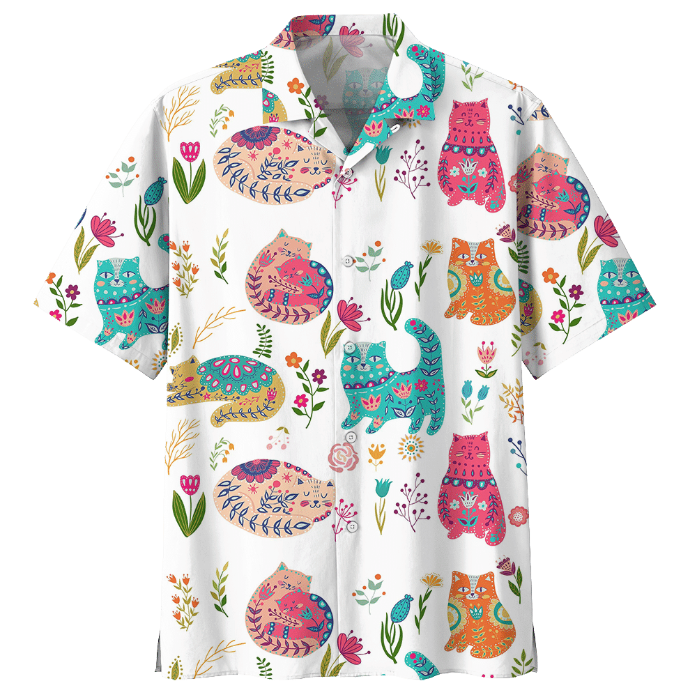 Cat Hawaiian Shirt Red For Men Women