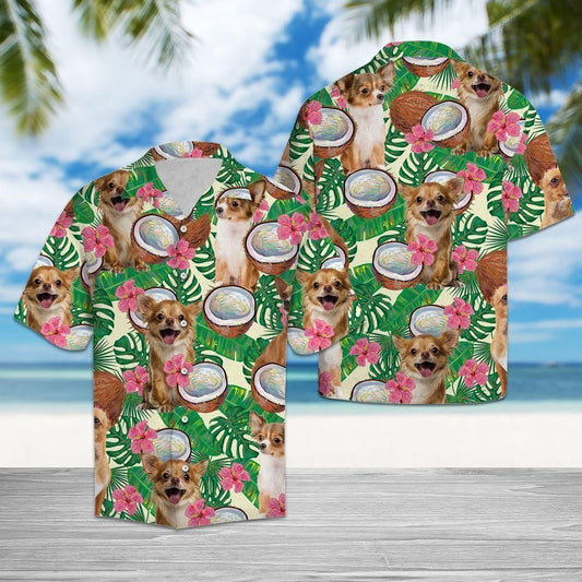 Chihuahua Tropical Coconut Green Pink Unique Design Hawaiian Shirt For Men Women