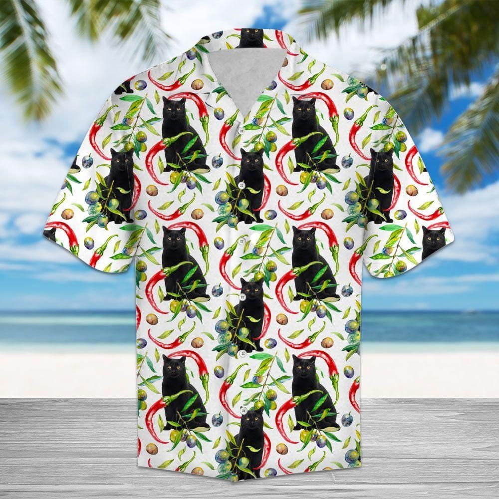 Chili Peppers Black Cat Green Red Amazing Design Hawaiian Shirt For Men Women