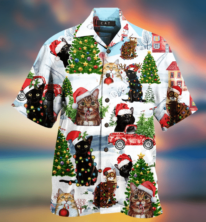 Christmas Cat Hawaiian Shirt For Men Women