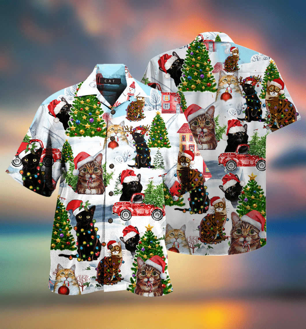 Christmas Cats Hawaiian Shirt For Men Women