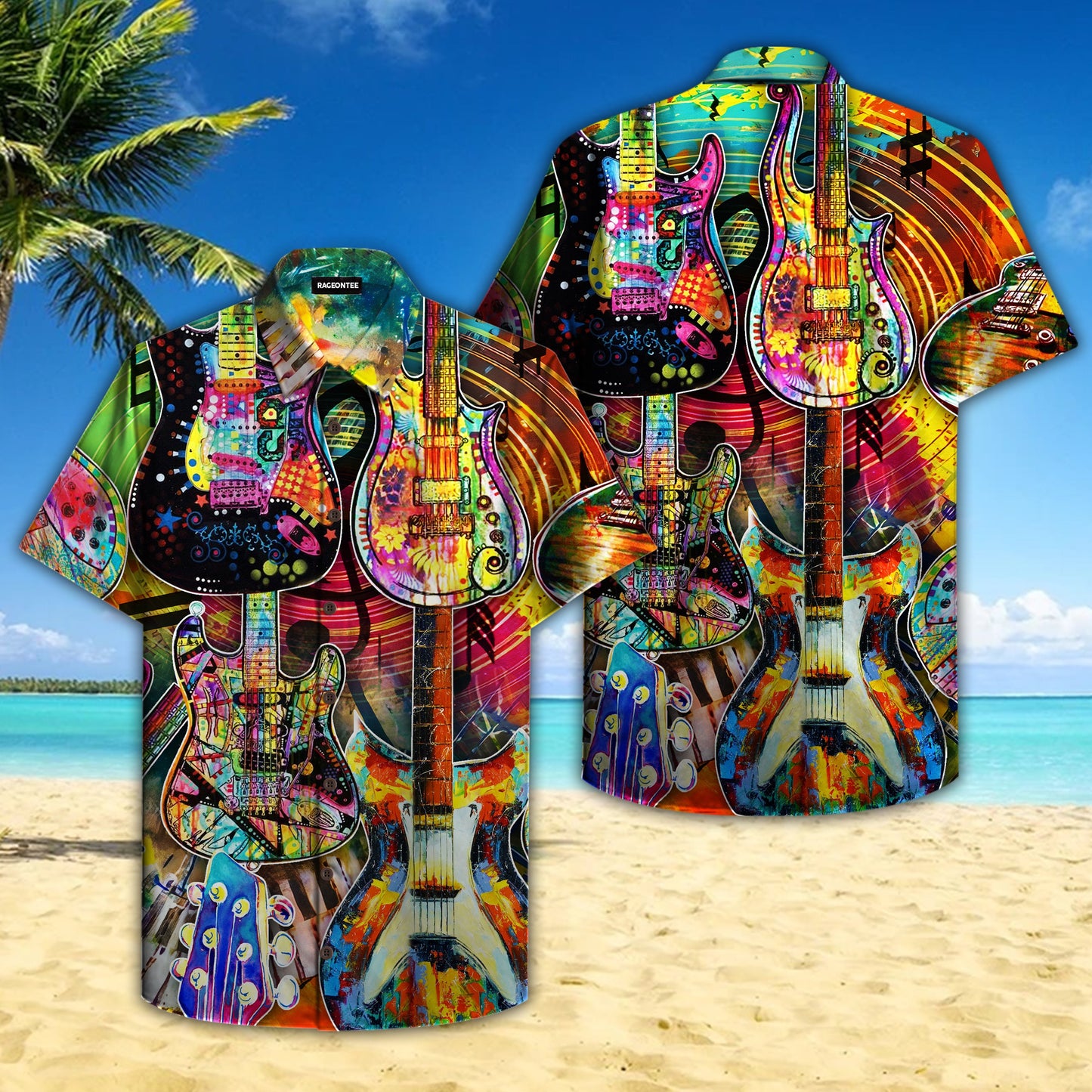 Colorful Music Guitar Hawaiian Shirt For Men Women