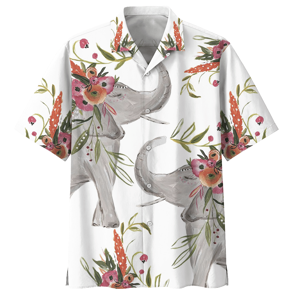 Couple Elephant Flower Hawaiian Shirt For Men Women