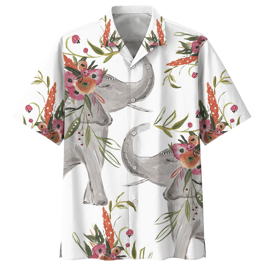 Couple Elephant Flower Hawaiian Shirt For Men Women